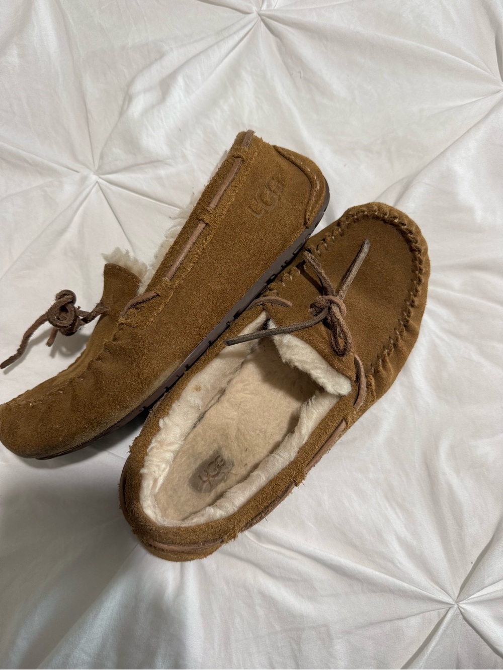 UGG Chestnut Brown Suede Shearling Moccasin Slippers